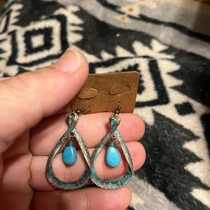 Fashion Jewelry Blue Dangle Earrings Teardrop Design Pierced